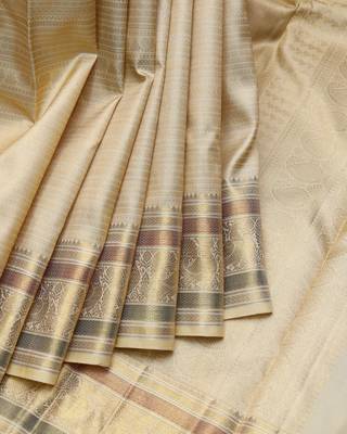 Beige bridal pure zari silk saree with silk mark certified 1