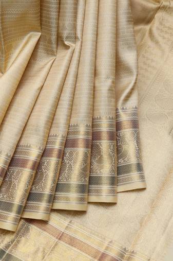 Beige bridal pure zari silk saree