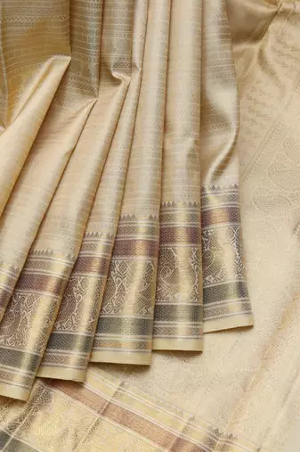 Beige bridal pure zari silk saree with silk mark certified