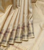 Beige bridal pure zari silk saree with silk mark certified