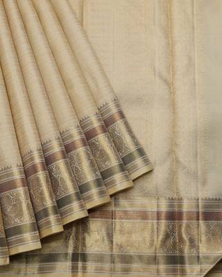 Beige bridal pure zari silk saree with silk mark certified 2