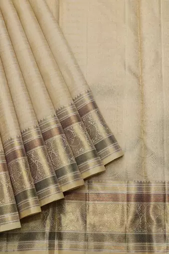 Beige bridal pure zari silk saree with silk mark certified
