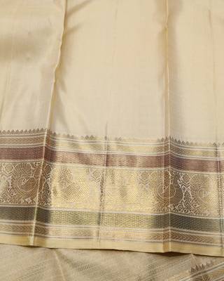 Beige bridal pure zari silk saree with silk mark certified 4