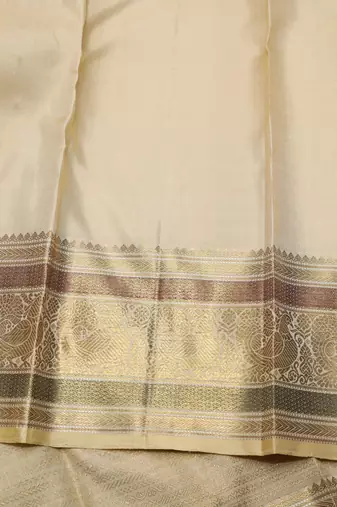 Beige bridal pure zari silk saree with silk mark certified