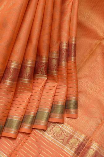 Orange and red pure zari silk saree