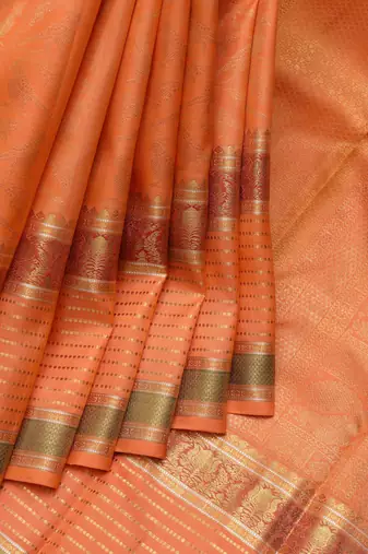Orange and red pure zari silk saree