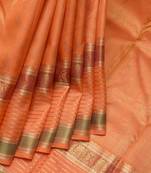 Orange and red pure zari silk saree with silk mark certified