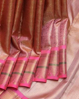 Pink tissue pure zari kanchivaram silk saree with silk mark certified 1