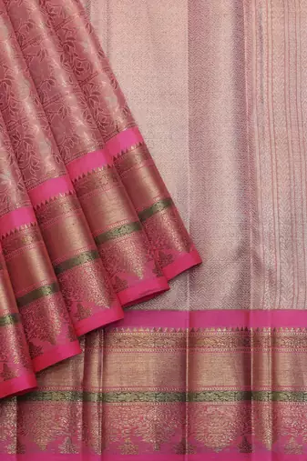 Pink tissue pure zari kanchivaram silk saree with silk mark certified