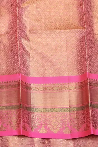 Pink tissue pure zari kanchivaram silk saree with silk mark certified