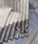 Off white and grey pure zari kanjivaram silk saree with silk mark certified