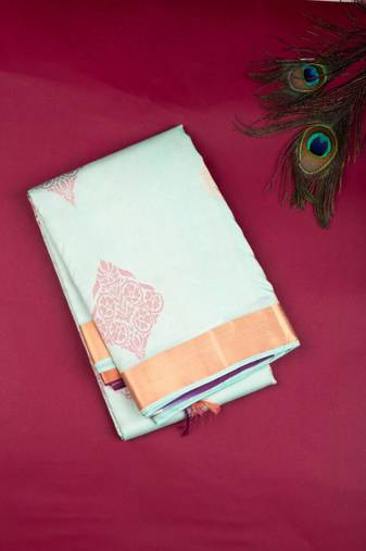 Pastel green small border silk saree