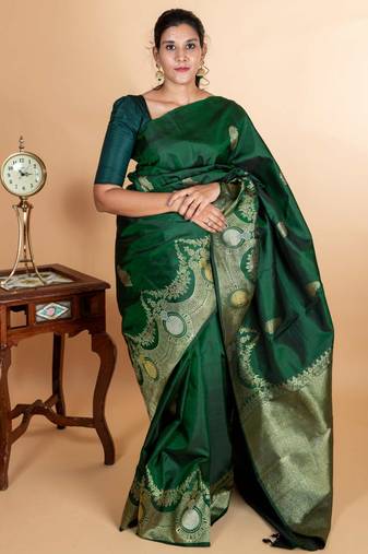 Bottle green pattu saree