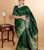 Bottle green pattu saree with silk mark certified