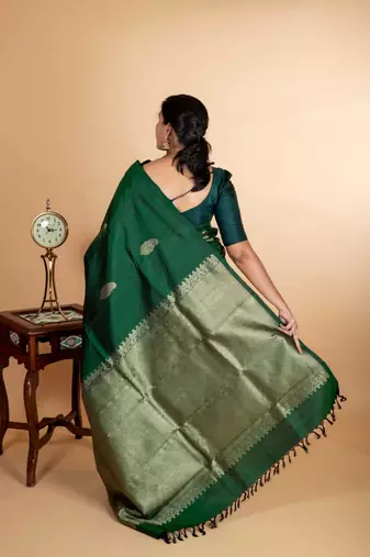 Bottle green pattu saree with silk mark certified