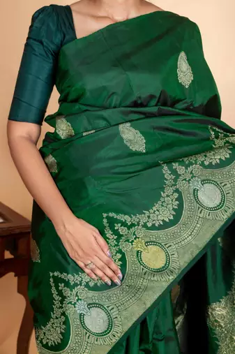 Bottle green pattu saree with silk mark certified