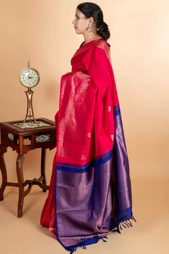 Majenta designer kanjivaram silk saree with silk mark certified