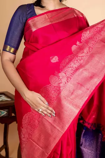 Majenta designer kanjivaram silk saree with silk mark certified