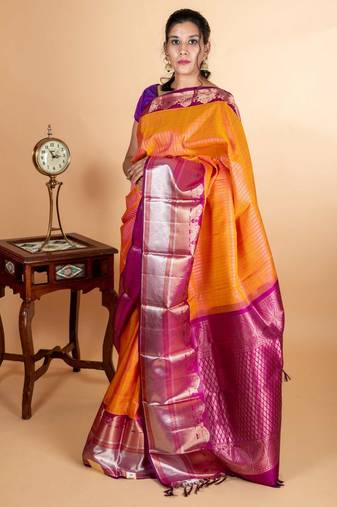 Orange and purple silk saree