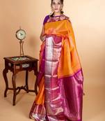 Orange and purple silk saree with silk mark certified