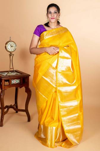 Yellow colour silk saree
