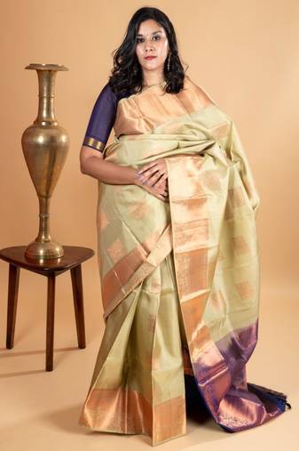 Sage green silk saree