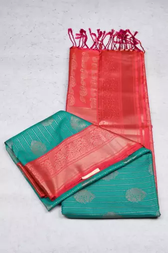 Aqua green brocade silk saree