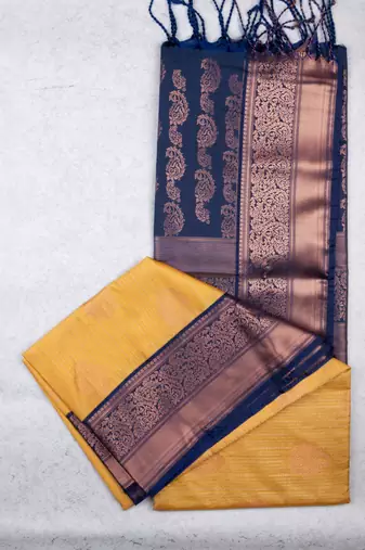 Cream and blue semi silk saree