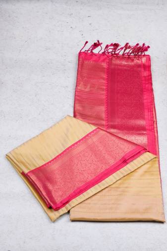 Offwhite pink brocade silk saree