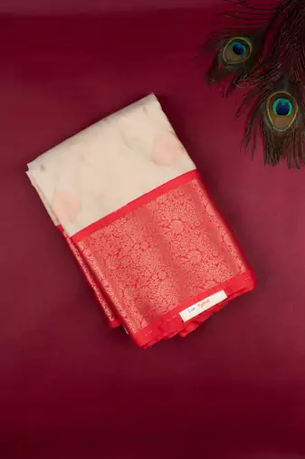Almond white and orange semi soft silk saree