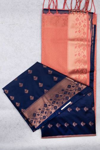 Navy blue paithani semi soft silk saree