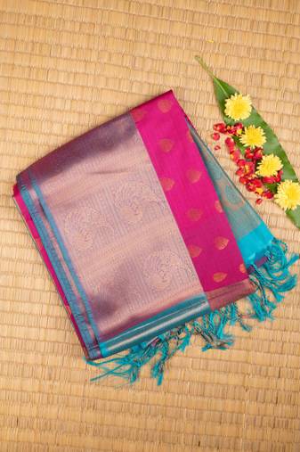 Magenta pink designer semi silk saree