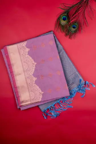 Dual tone grey and pink designer soft silk saree