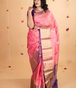 Pink and purple combination silk saree with silk mark certified