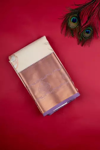 Off-white and purple semi silk saree