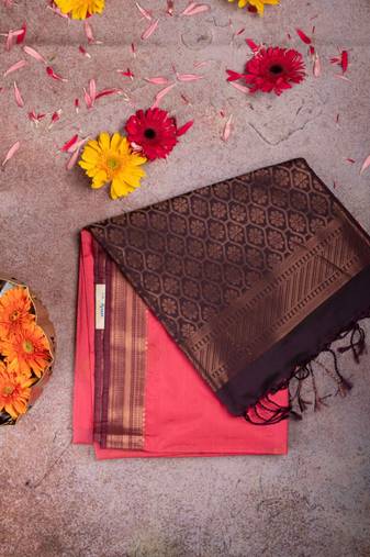 Pink small border semi soft silk saree