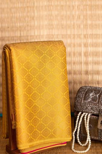 Golden yellow designer semi silk saree