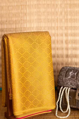 Golden yellow designer semi silk saree