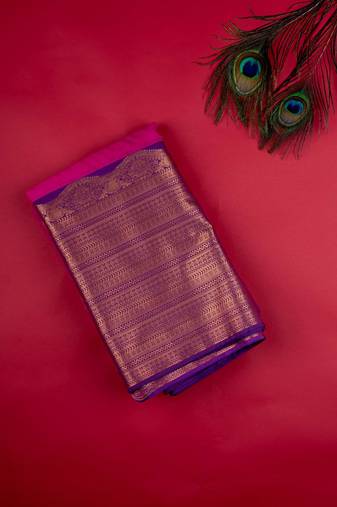 Pink turning border semi silk saree