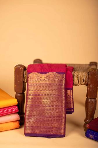 Purple and pink korvai semi silk saree