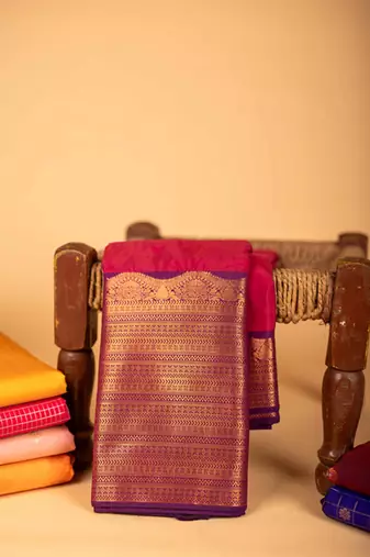 Purple and pink korvai semi silk saree
