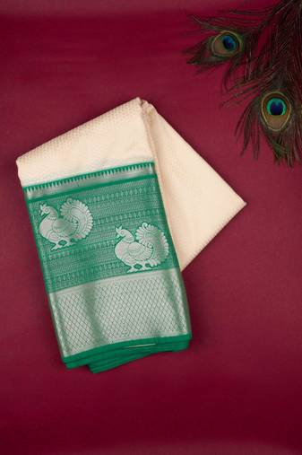 Offwhite and green semi silk saree