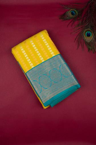 Lime green and teal semi silk saree