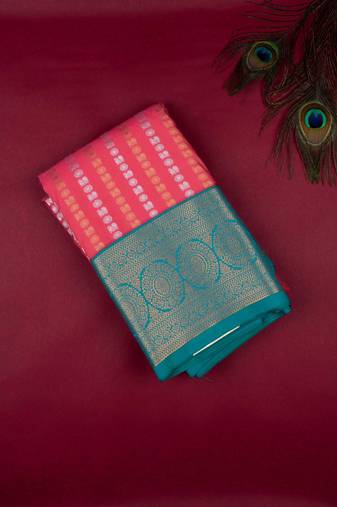 Pink and green semi silk saree