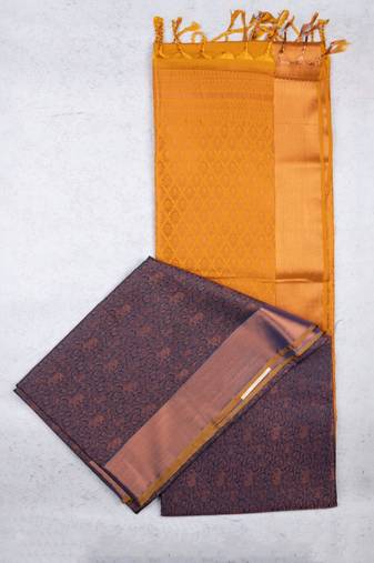 Navy blue brocade semi soft silk saree