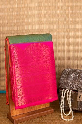 Green and pink silk saree