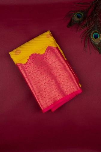 Mustard pink designer semi silk saree
