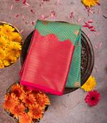 Golden turquoise semi silk saree