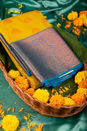 Yellow semi silk saree
