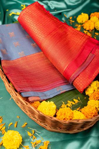 Grey and dual tone pink semi soft silk saree
